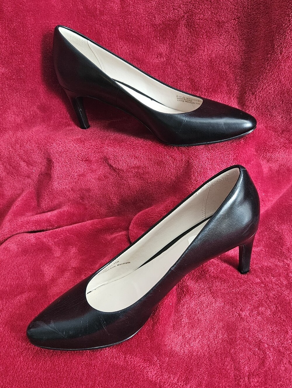 Cole Haan Black Leather Pointed-Toe Mid-Heel Pumps - Size 8.5